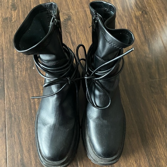 Public Desire Finale Black Chunky Sole Ankle Wrap Boots - Picture 6 of 6